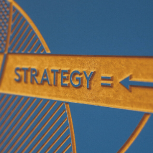 blue and gold strategy sign