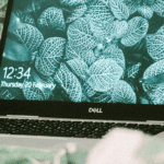 laptop with tropical leaf background