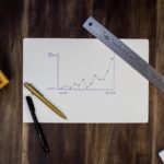 A chart of data sits on a desk with a ruler, pencil, and pen.